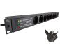 Preview: 19-inch socket strip aluminium, 8-way, overvoltage protection, LED, GS, black, cable length 1.80m